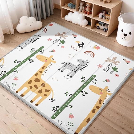 Baby Play Mat,Foldable Baby Floor Mat, 0.8"Thick Baby Play Mats for Floor, Reversible&Non-Slip Crawling Mat for Infants and Toddlers, 59"x59" Playpen Mat,Giraffe Play Mat for Babies 6-12 Months