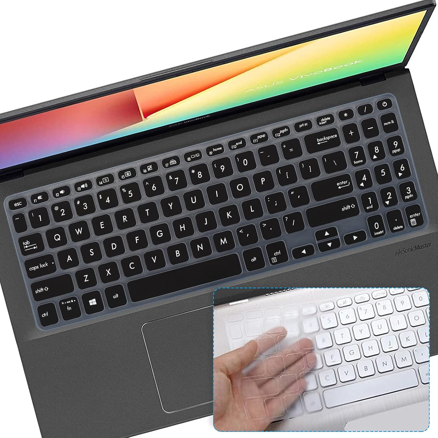 2PCS] Keyboard Cover for ASUS VivoBook 15 X515JA F512JA F512DA F512FA X512DA X512FA, Vivobook 15 F515 F515JA, VivoBook S15 S512 S530FA S530UA S530UN R564JA, ASUS Vivobook 15 Protector -BlackClear