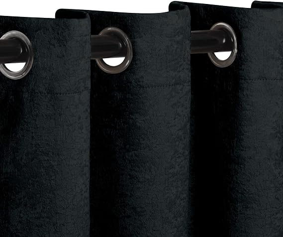 SUPERIOR Blackout Curtains, Sun Blocking Curtain for Bedroom, Farmhouse, Living Window Accent, Room Darkening, Rod Pocket Header, Senna Collection, Set of 2 Panels, 26" x 63", Black