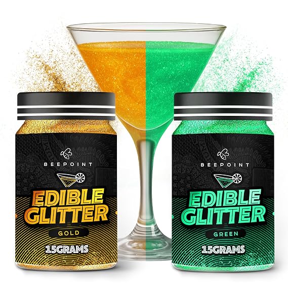 Beepoint Gold & Green Edible Glitter Dust 15g - Food grade, Vibrant Color Shimmer Powdered Dust
