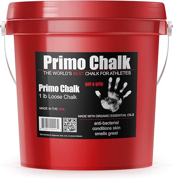 Primo Chalk Resealable Bucket: Loose Chalk for Weightlifting, Rock Climbing, Gymnastics, Made in The USA, Chalk Ball Refill for Superior Grip