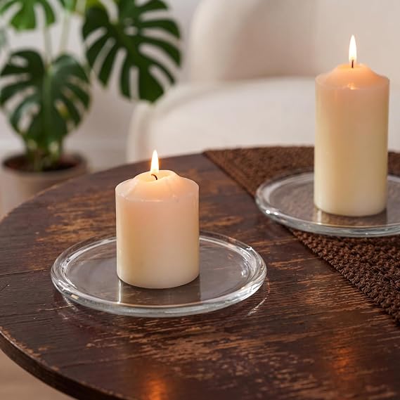 NUPTIO Glass Candle Plates, Set of 2, 7 Inch, for Pillar Candles
