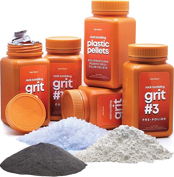 Dan&Darci Rock Tumbler Grit Refill Kit - 3.5 Pounds Grits Media + Poly Plastic Pellets - Rocks Polishing Refills for Any Brand Tumblers - Polish Tumbling Supplies Set - Stone Polisher