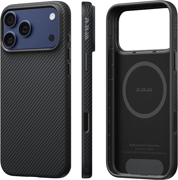 pitaka for iPhone 17 Pro Case 6.3", Refined Protection, Premium, Black/Grey | Premium Aramid Fiber, Seamless TPU Fusion, Camera Control Button, Compatible with MagSafe, Minimalist