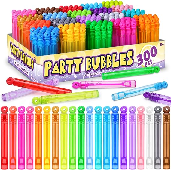 Birthday Party Favors for Kids, 300 Pcs Mini Bubble Wands 20 Color Bulk Box