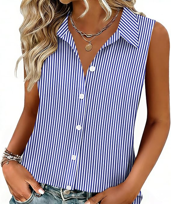 Zeagoo Women's Sleeveless Button Down Shirts Blouses Solid Casual Basic V Neck Tank Tops for Work S-XXL
