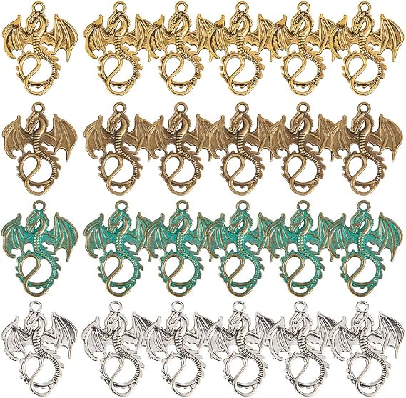 SUNNYCLUE 1 Box 110g Dragon Charms Pendant Tibetan Style Alloy Charm Animal Pendants for Jewelry Making Charms Earrings Findings Accessory DIY Necklace Bracelet Crafting Adult Craft Fixed Mixed 24Pcs