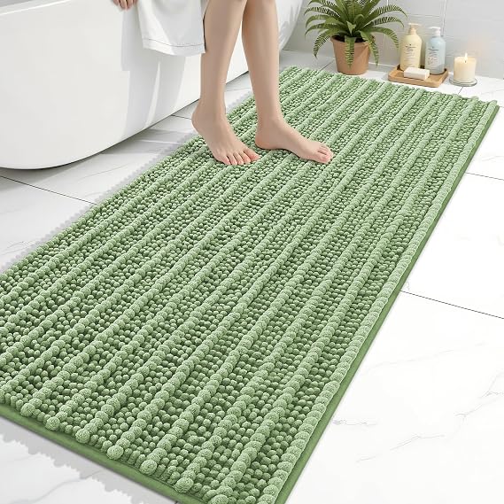 Arotive Bathroom Rugs Mat 60x24, Soft Absorbent Chenille Shaggy Bath Mat | Sage Green, Machine Wash Dry, Bath Rugs for Bathroom Floor, Tub and Shower, Home Decor Accessories