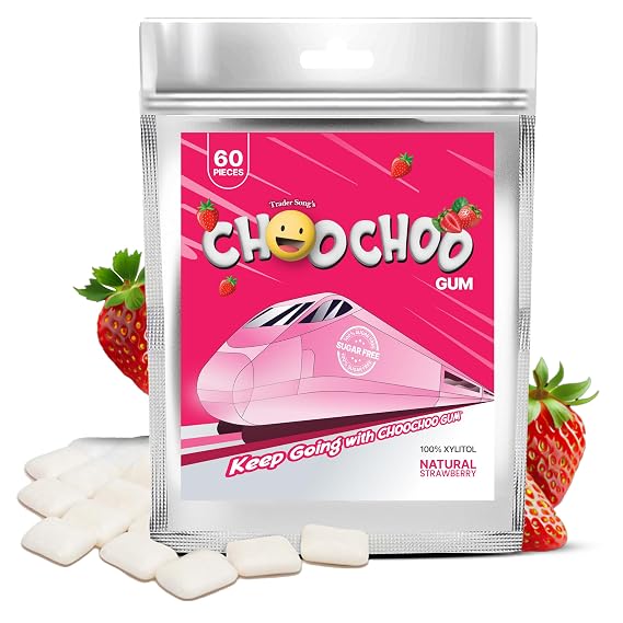 100% Xylitol Vitamin Gum | Sugar-Free, Natural Flavor | Energy Booster, Low Dose Caffeine for Sensitive Individuals | L-Theanine, Vitamin B Series | NO Artificial Flavor/Colors | 60 Count (Natural Strawberry, Natural Sweeteners)