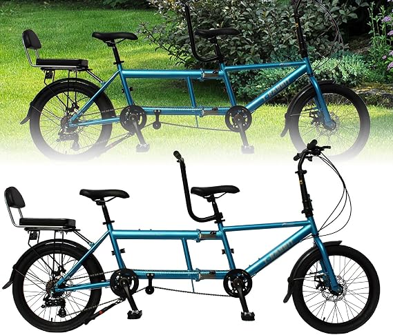Tandem Bike, City Tandem Bicycle, 20-inch Folding Beach Cruiser Bike, 3 Seaters, 7 Speed Adjustable, Size: 82.7 x 13.8 x 43.3 inches 210 x 35 x 110 cm / 43.3 x 13.8 x 24.4 inches 110 x 35 x 62 cm,