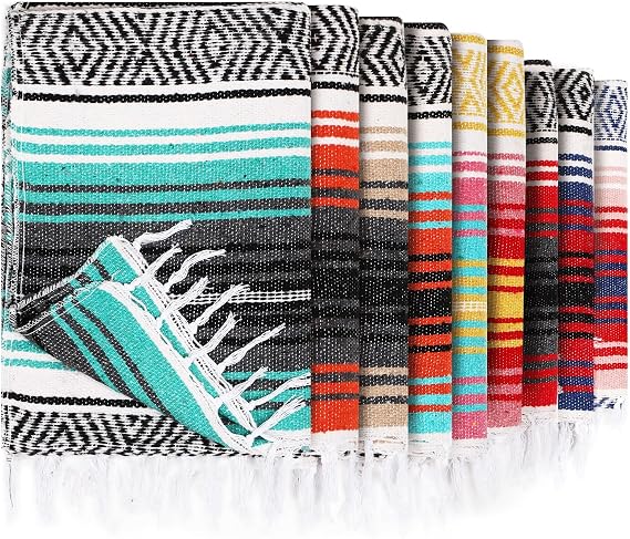 Peryiter 9 Pcs Mexican Yoga Blanket Striped Falsa, 45x70,Bright Colors