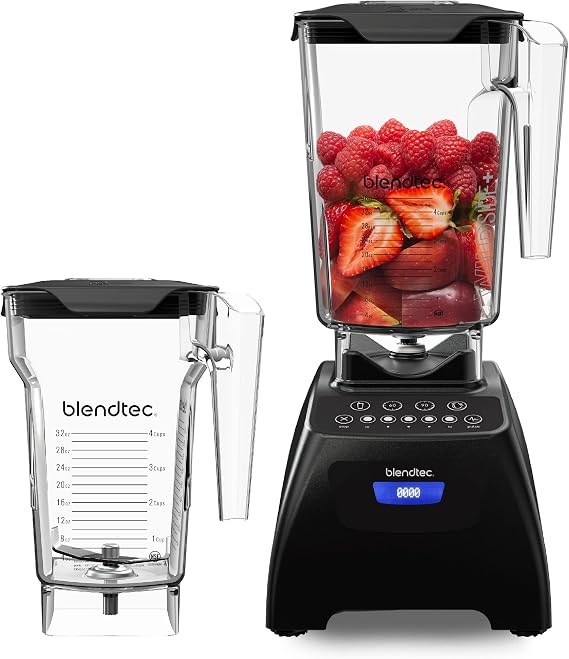 Blendtec Classic 575 Blender- WildSide+ Jar (90oz) and Four Side Jar (75oz) BUNDLE- 4 Pre-programmed Cycles-5-Speeds - Professional-Grade Power-Self-Cleaning - Black | Self-Cleaning, 4 Pre-Programmed Cycles, and 5-Speed Power, Stainless-Steel Forged Blade with Wings