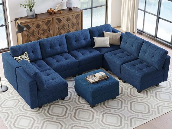 Belffin Convertible Modular Sectional Sofa with Storage Seats U Shaped Couch Set with Storage Ottoman Sectional Sofa with Reversible Chaise Blue