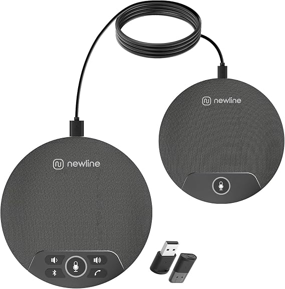 N newline Conference Speaker and Microphone, 2pk Bundle Conference Microphone w/Daisy Chain, 360 Voice Pickup, Noise Reduction, Bluetooth Speakerphone for Large Meetings Team Zoom, NewPie 90