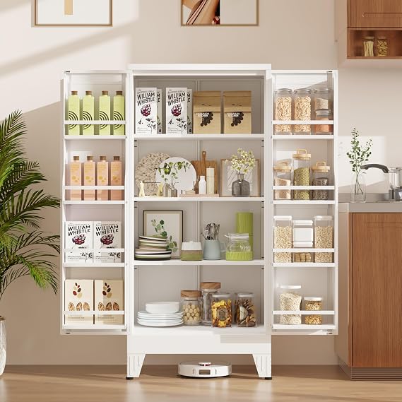 51'' in Kitchen Pantry Storage Cabinet,Freestanding Pantry Cabinet with Doors & Adjustable Shelves, Small Food Pantry Cabinet for Kitchen,Dining Room Craft Room (White)