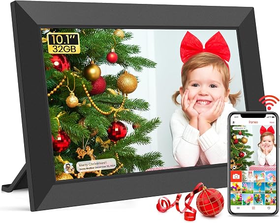 Frameo WLAN Digitaler Bilderrahmen 101 Zoll HD 1280 * 800 IPS Touchscreen Elektronischer FotoRahmen mit 32GB Speicher Auto Drehung Einfache Weitergabe von Fotos Videos über Frameo App
