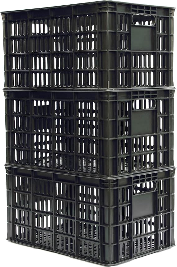 King's Rack 3 Pack Milk Crate 29 Quart 7 Gallon Heavy Duty Plastic Stackable Rectangular Dairy Storage Basket Size 18.5 x 12 x 9.5 Tall