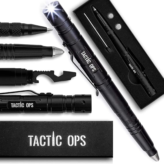 Tactical Self-Defense Pen LED Tactical Flashlight, Bottle Opener, Window Breaker | Multi-Tool for Everyday Carry Survival Gear | Military, Police | Boxed Extra Ink by Tactic Ops