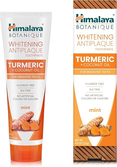 Himalaya Whitening Antiplaque Toothpaste with Turmeric + Coconut Oil for Brighter Teeth 113 g