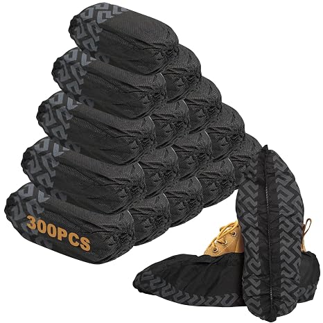 300Pack Black Disposable Shoe Covers, Durable Boot Shoe Covers