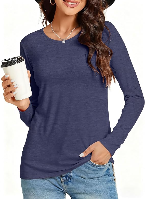 Long Sleeve Shirts for Women Graphic Crew Neck Tops Casual Fit T Shirts