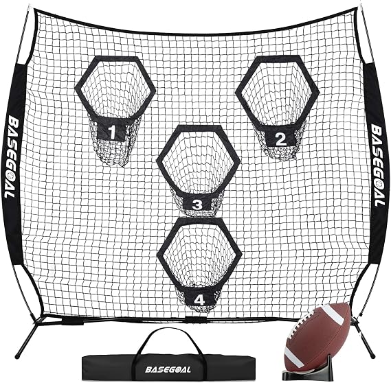 BaseGoal 8 x 8ft Football Nets for Throwing,Football Target,Quarterback Training Equipment with 4 Target Pockets for Improving Football Accuracy Throwing