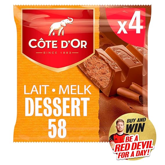 Cote D Or Belgian Chocolate | Milk Chocolate Bar Praline Dessert 58 4-Pack | Cote D'Or Chocolates | Belgian Chocolates Made In Belgium Cote D'Or | 6,3 Ounce Total