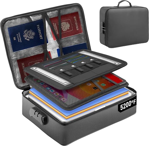 Mondoshop 5200F Fireproof Document Bag with Lock for Home, Office & Travel