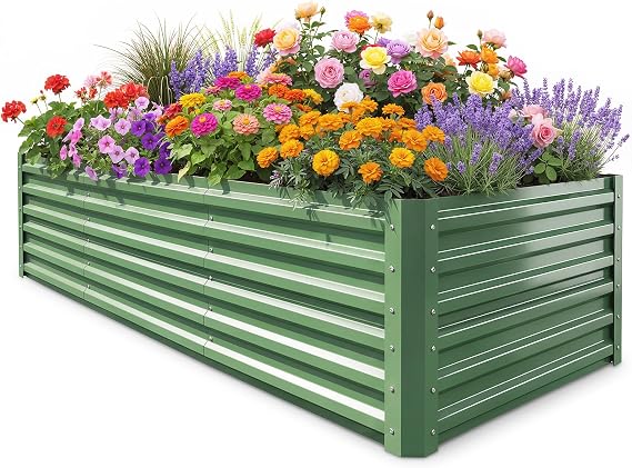 6x3x1.5ft Galvanized Raised Garden Bed, Metal Planter Box for Outdoor Planting Plants, Vegetables, Herbs, Above Ground Raised Garden Bed Kit for Gardening - Forest Green Rectangle