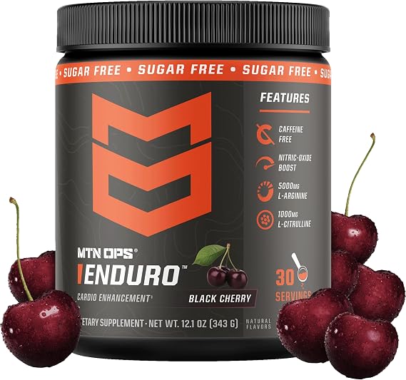 MTN OPS Enduro Stim-Free Pump Pre Workout, Black Cherry