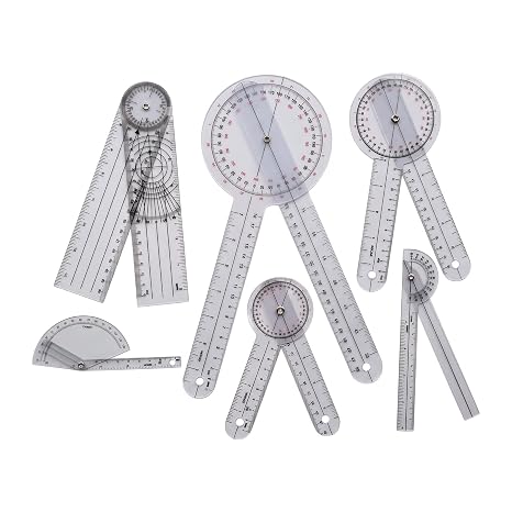 Goniometer Set of 6 with Bag,360Goniometer Set-Including 6/8/12 inch Goniometer, 8 inch Spinal Goniometer, 6 inch 180Goniometer & Finger Goniometer