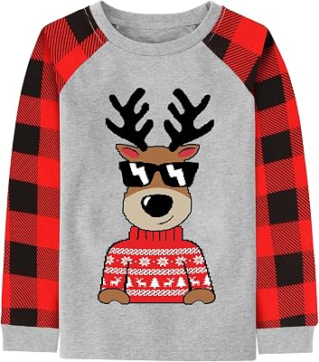 Toddler Boys Girls Christmas Shirts Long Sleeve Tees Little Kids Ugly Xmas Funny Reindeer Santa Tops 2-7 Years