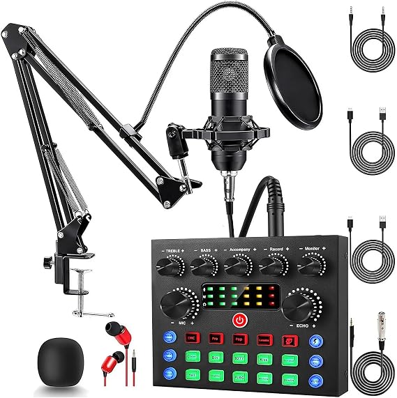 ALSO GO Podcast Equipment Bundle, V8s Sound Card with BM-800 Microphone