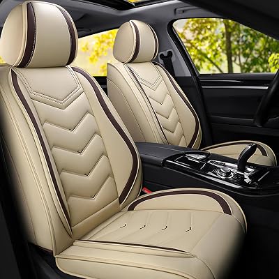 Car Seat Covers Fit for kia Stinger 2000-2026, Stylish Sport Seat Covers, Waterproof Wear-Resistant Premium Nappa Leather Car Seat Cover.2 Pcs FrontBeige