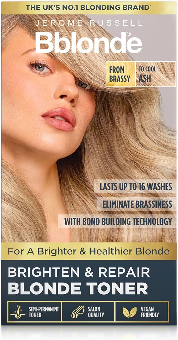 Jerome Russell Bblonde Brighten & Repair ASH Toner | 150ml | Neutralises Brassiness | Bright Ash Blonde Results | Bond-Building Care | Ammonia-Free | Vegan Formula