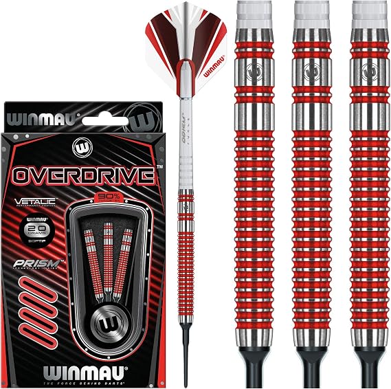 Winmau Overdrive Tungsten Softip Darts Set 20g with Prism Flights and Shafts (Stems)
