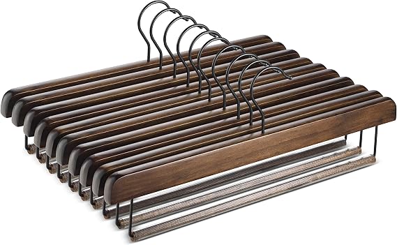 ZOBER High-Grade Wooden Slack/Trouser Pants Hangers with Non Slip Bar Smooth Finish, Durable Wooden Hangers - Slim & Sleek Space Saving Closet Hangers, 360 Hook- Ideal for Pant (Vintage, 10)