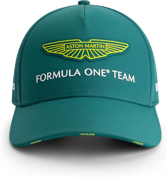 Aston Martin F1 2025 Team Hat- Green/White/Black | HD print F1 Team logo, AMR25 logo sandwich peak, Partner logos on side and rear, Officially licensed