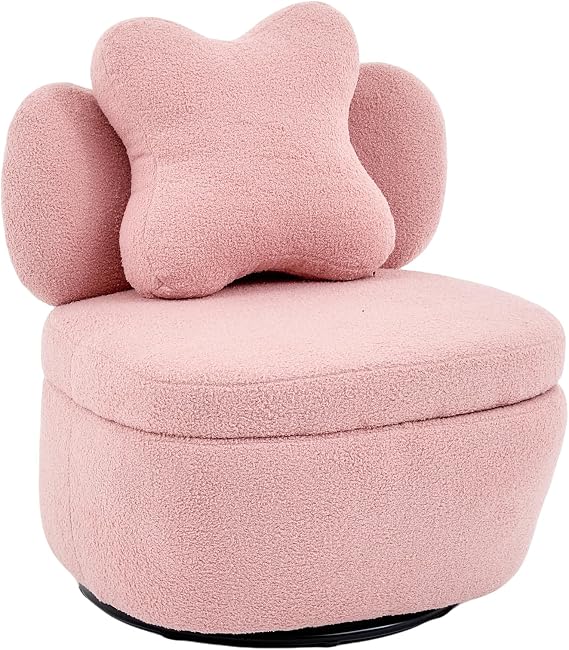 Teddy Boucle Swivel Cuddle Chair – Round Accent Armchair with 360° Rotating Metal Base, Plush Upholstered Leisure Single Sofa, Comfortable Reading Chair for Living Room & Bedroom – Pink
