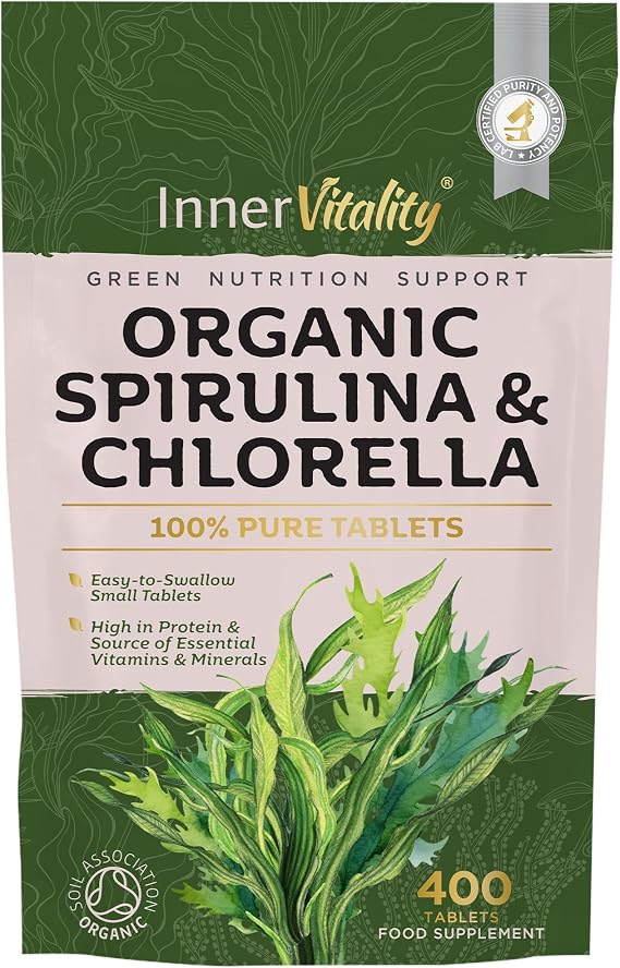 Organic Spirulina & Chlorella 400 Easy to Swallow Tablets 2000mg Serving