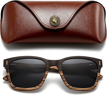 SUNGAIT Oak & Ebony Wood Sunglasses Mixed-color Frame Black Polarized Lens Gifts for Men