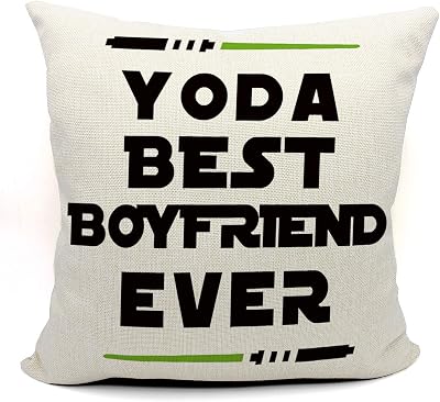 Mancheng-zi Best Boyfriend Ever Throw Pillow Case, Funny Boyfriend Gift, Boyfriend Birthday Gift, Long Distance Relationship Gifts, 18 x 18 Inch Linen Cushion Cover for Sofa Couch Bed