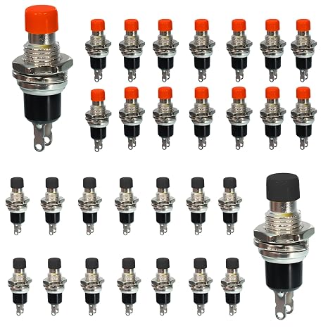 30pcs SPST momentary Miniature Push-Button switches (Normally Open Type) 1A 250V AC 2-pin PBS-110 (Red + Black 30pcs)