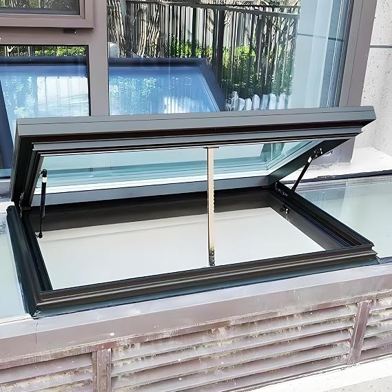 Skylights & Roof Windows, Custom 19.7-47.2in Roof Skylight Window with Gas Strut Lift, Tempered Glass Roof Hatch, Remote Control & Rain Sensor, Energy Efficient, Sunroom & Basement Skylight(Gray,LxW 7