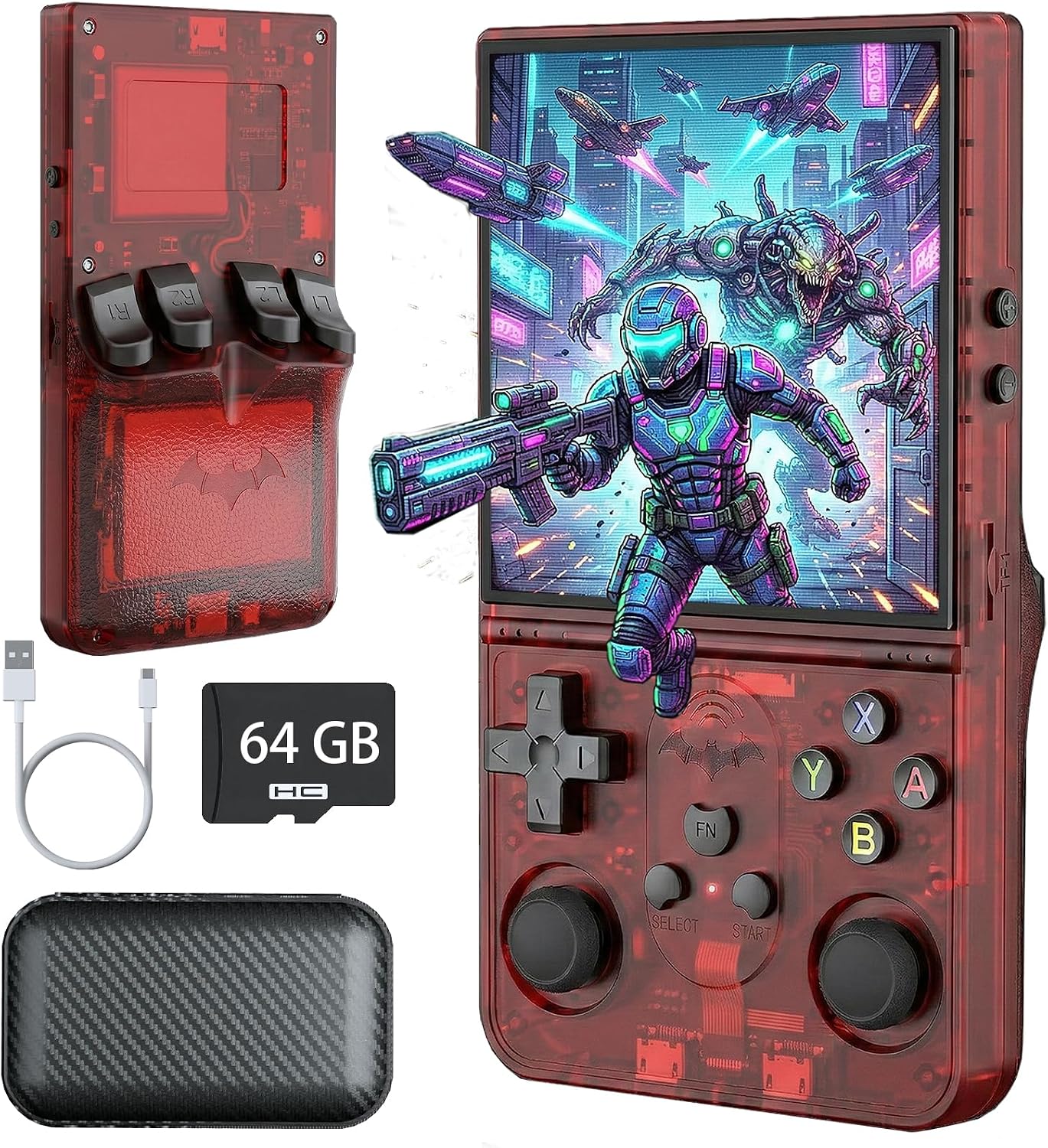Upgrade S600 Retro Gaming Console, Anti-Slip Patterns Retro Handheld Game Console, 4.0 Inch 720x720 IPS Screen and 18,000+ Classic Games Retro Game Console for Gaming/Playdate/Party/Gift, Red 64G