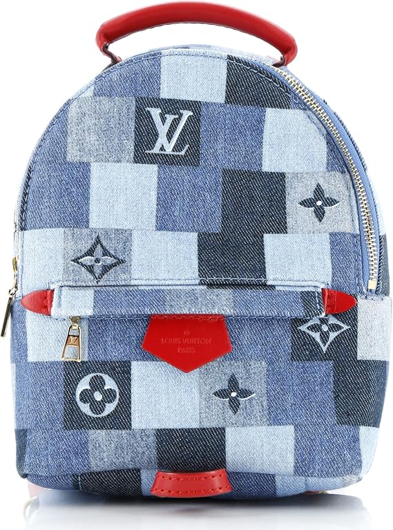 Pre-Loved Palm Springs Backpack Damier and Monogram Patchwork Denim Mini, Blue