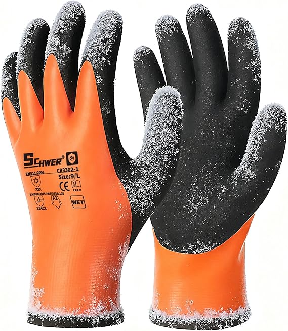 Schwer 100% Waterproof Winter Work Gloves Latex Coated, CR3302-1, M
