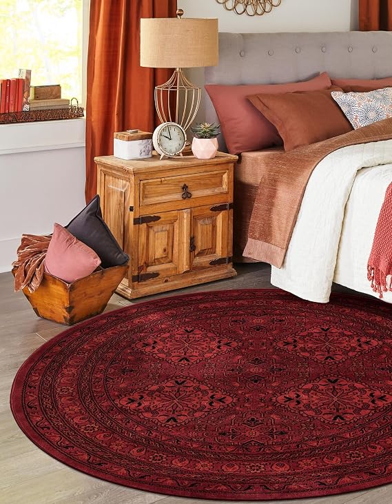 Unique Loom Tekke Collection Area Rug - Zeravshan (7' 1" Round Red/Black)