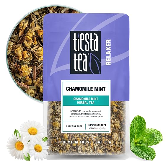 Tiesta Tea - Chamomile Mint, Loose Leaf, Chamomile Mint Herbal Tea | Premium Blend, Caffeine-Free Herbal Drink, Makes Hot or Iced & Up to 25 Cups, 1oz Resealable Pouch