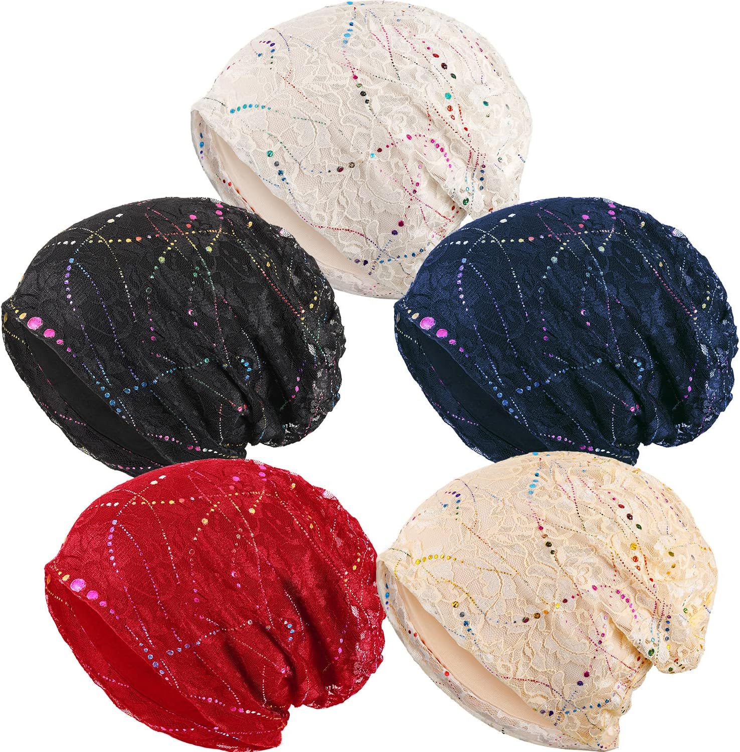 SATINIOR 5 Pieces Womens Slouchy Beanie Chemo Hat Stretch Cancer Head Wraps Sleep Head Scarf for Cancer Patient Multicoloured